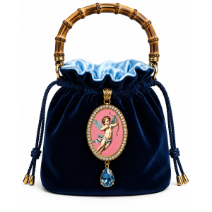 Sac de velours avec poignée en bambou