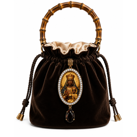 Sac de velours avec poignée en bambou