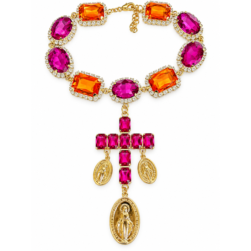 Collier de croix multicolore – Orange