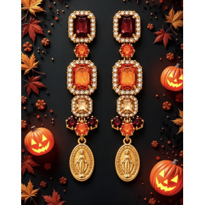 Orecchini Gioiello Burgundy & Orange con Medaglia Sacra