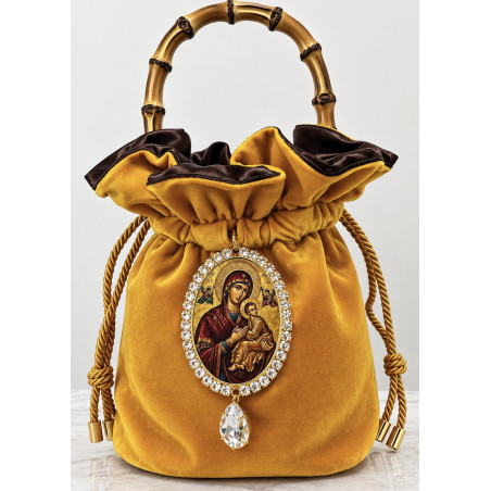 Jewel bag TittiBi - Velvet sacred ocher with Madonna medallion