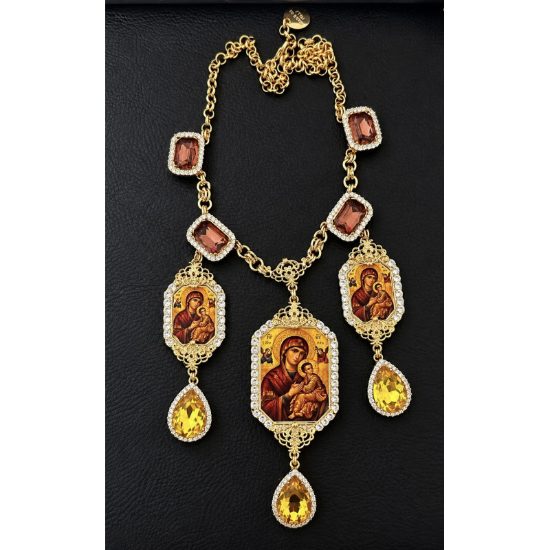 Collar de joya TittiBi - Madonna de oro sagrado con cristales de niños y ámbar.