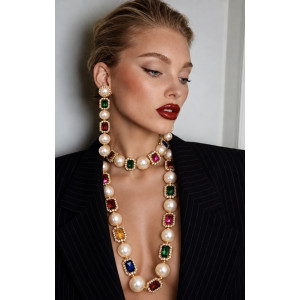 Multicolor long jewel necklace with maxi pearls and crystals - TittiBi