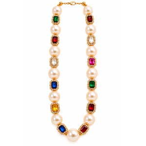 Multicolor long jewel necklace with maxi pearls and crystals - TittiBi