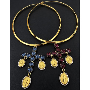 Jewel collar in steel with crystals cross and miraculous medals - TittiBi