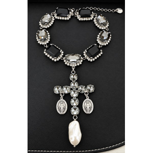 Collar de joya TittiBi - Milagrosos Cruz Negro y Plata